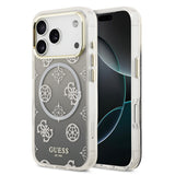 Apple iPhone 17 Pro Kılıf Guess Simli Peony Desenli M-safe Şarj Özellikli Sert Silikon Kapak Siyah