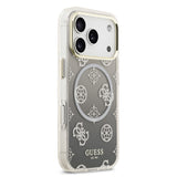 Apple iPhone 17 Pro Kılıf Guess Simli Peony Desenli M-safe Şarj Özellikli Sert Silikon Kapak Siyah