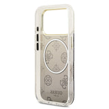 Apple iPhone 17 Pro Kılıf Guess Simli Peony Desenli M-safe Şarj Özellikli Sert Silikon Kapak Siyah