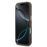 Apple iPhone 17 Pro Kılıf M-Safe Şarj Özellikli Guess Gold Metal Kamera Çerçeveli Taşlı Üçgen Logolu Kapak Kahverengi