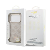 Apple iPhone 17 Pro Kılıf M-Safe Şarj Özellikli Guess Gold Metal Kamera Çerçeveli Taşlı Üçgen Logolu Kapak Pembe