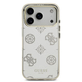 Apple iPhone 17 Pro Kılıf M-Safe Şarj Özellikli Guess Metal Kamera Çerçeveli Peony Simli Aynalı Kapak Gümüş