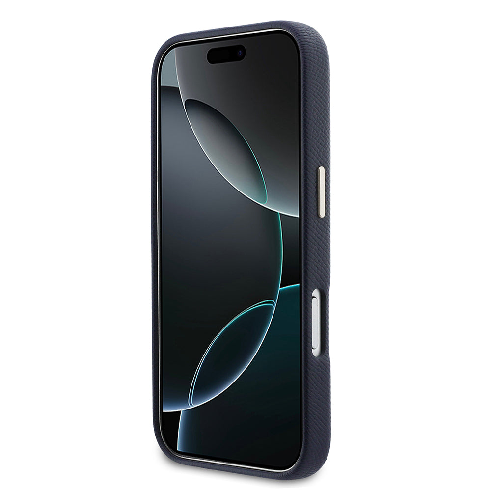 Apple iPhone 17 Pro Max Kılıf Guess 4G Büyük Metal Kamera Çerçeveli PU Deri Resin Kapak Mavi