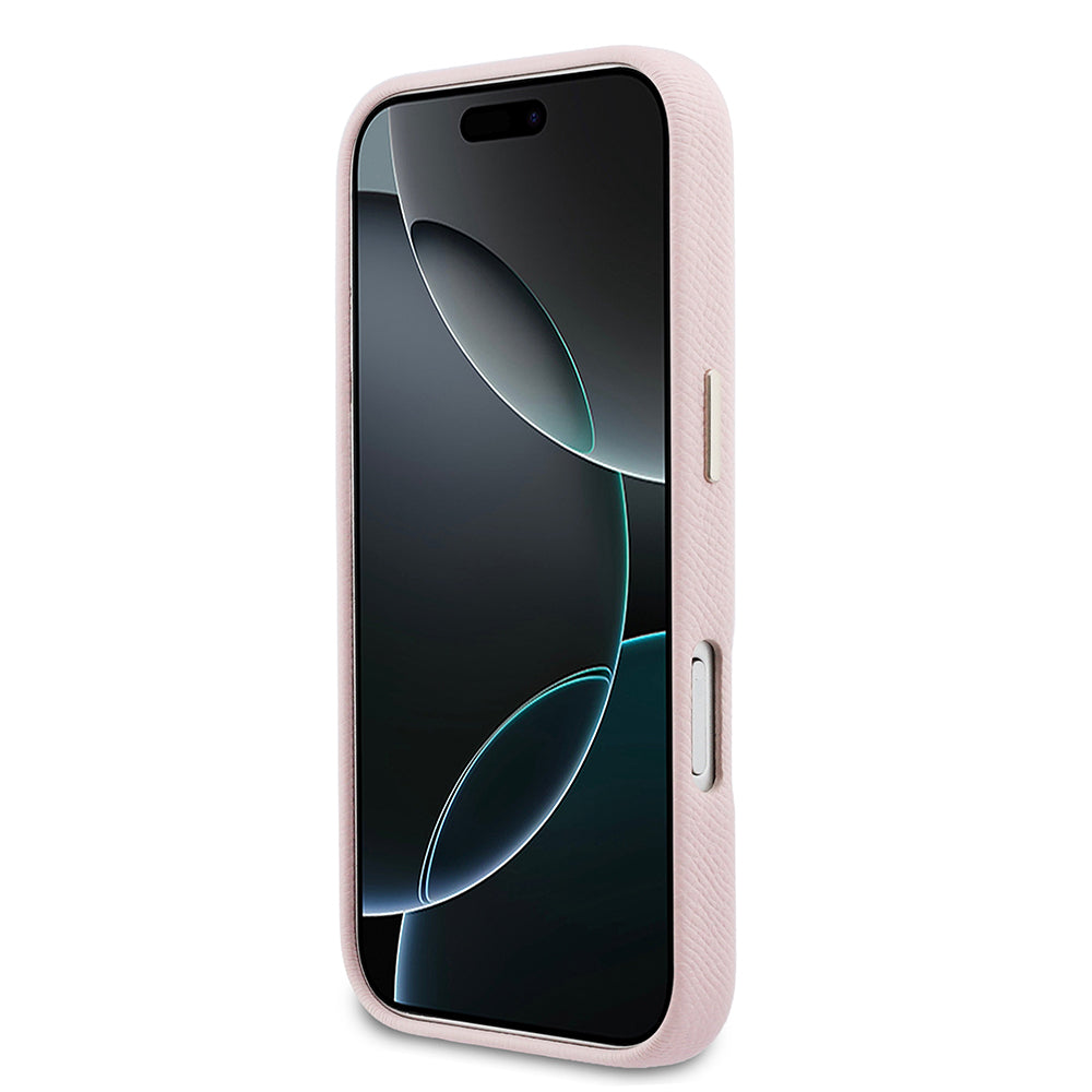 Apple iPhone 17 Pro Max Kılıf Guess 4G Büyük Metal Kamera Çerçeveli PU Deri Resin Kapak Pembe