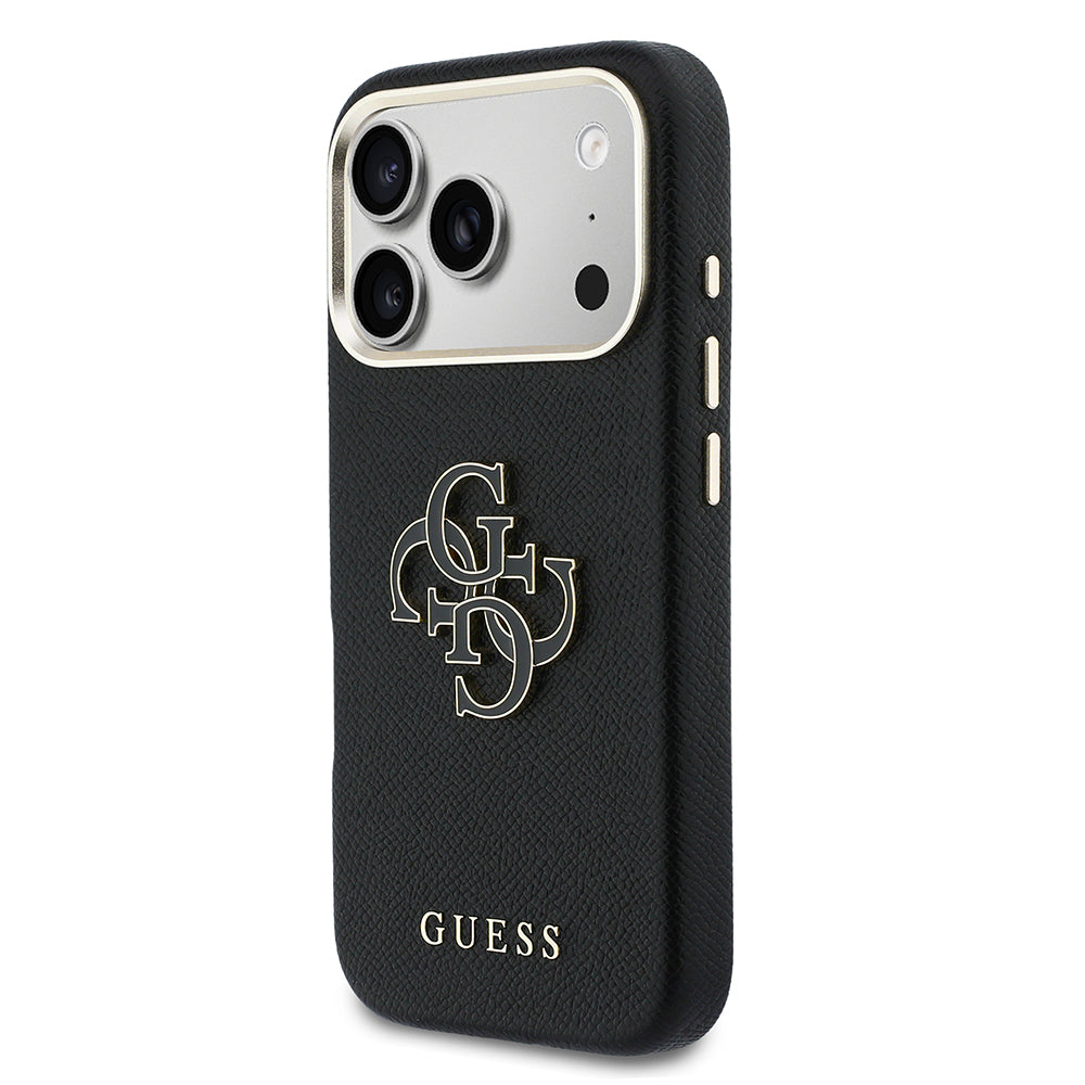Apple iPhone 17 Pro Max Kılıf Guess 4G Büyük Metal Kamera Çerçeveli PU Deri Resin Kapak Siyah