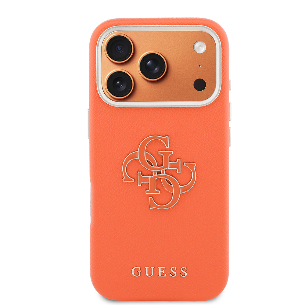 Apple iPhone 17 Pro Max Kılıf Guess 4G Büyük Metal Kamera Çerçeveli PU Deri Resin Kapak Turuncu
