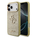 Apple iPhone 17 Pro Max Kılıf Guess 4G Büyük Metal Logolu Glitter Kapak Gold