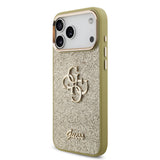 Apple iPhone 17 Pro Max Kılıf Guess 4G Büyük Metal Logolu Glitter Kapak Gold