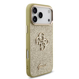 Apple iPhone 17 Pro Max Kılıf Guess 4G Büyük Metal Logolu Glitter Kapak Gold