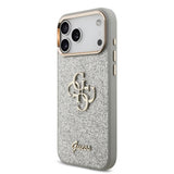 Apple iPhone 17 Pro Max Kılıf Guess 4G Büyük Metal Logolu Glitter Kapak Gümüş