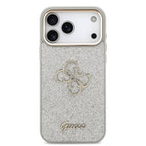 Apple iPhone 17 Pro Max Kılıf Guess 4G Büyük Metal Logolu Glitter Kapak Gümüş
