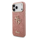 Apple iPhone 17 Pro Max Kılıf Guess 4G Büyük Metal Logolu Glitter Kapak Pembe