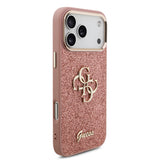 Apple iPhone 17 Pro Max Kılıf Guess 4G Büyük Metal Logolu Glitter Kapak Pembe