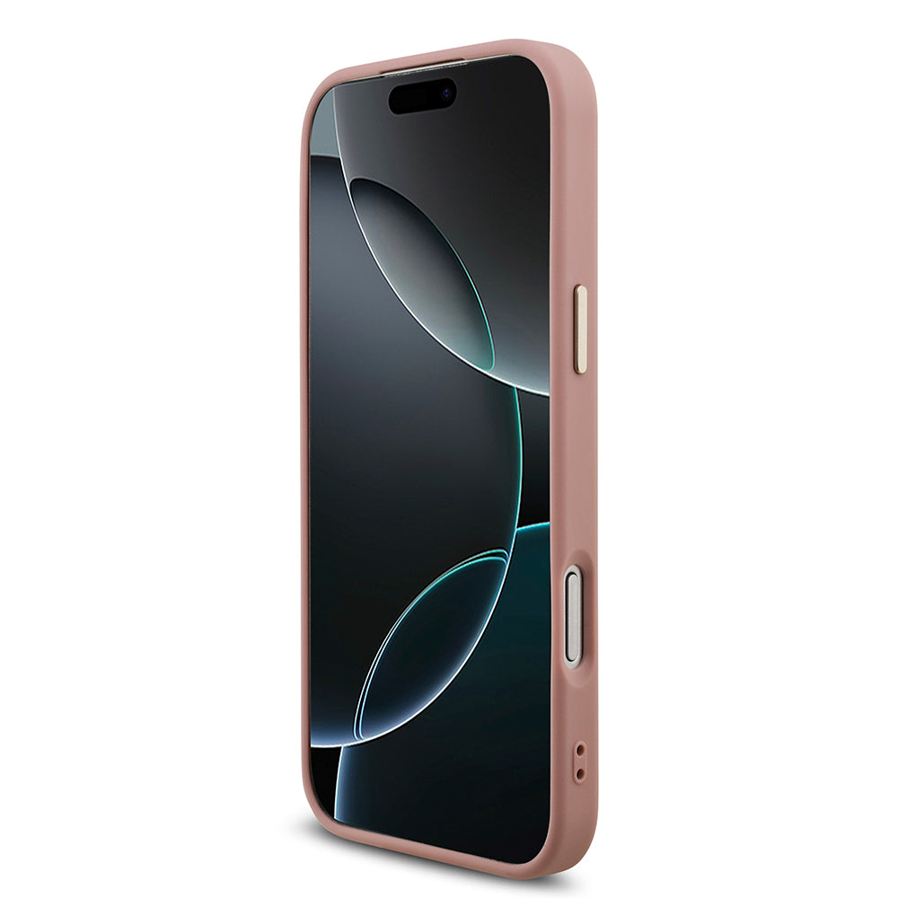 Apple iPhone 17 Pro Max Kılıf Guess 4G Büyük Metal Logolu Glitter Kapak Pembe