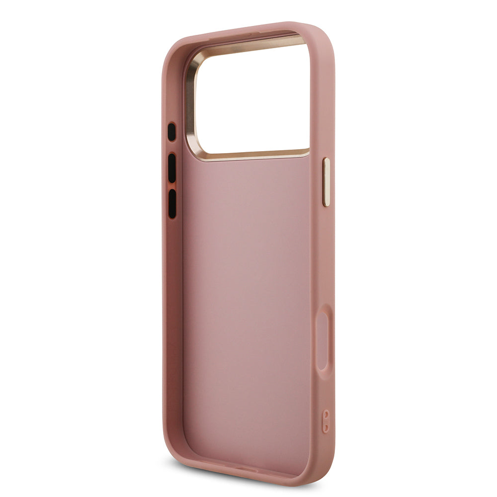 Apple iPhone 17 Pro Max Kılıf Guess 4G Büyük Metal Logolu Glitter Kapak Pembe