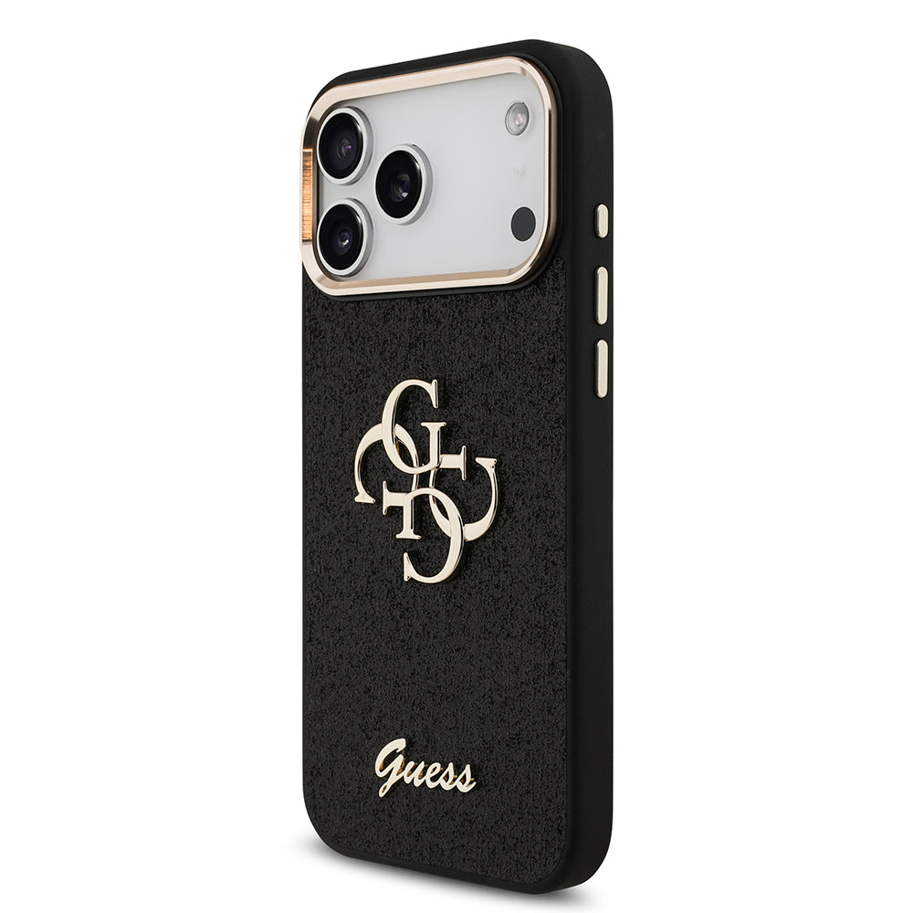 Apple iPhone 17 Pro Max Kılıf Guess 4G Büyük Metal Logolu Glitter Kapak Siyah