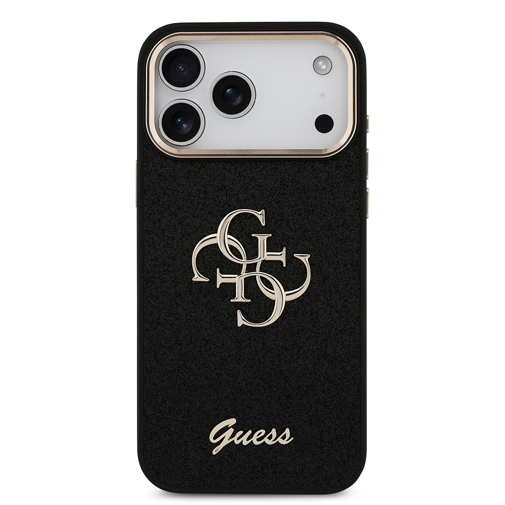 Apple iPhone 17 Pro Max Kılıf Guess 4G Büyük Metal Logolu Glitter Kapak Siyah
