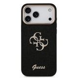 Apple iPhone 17 Pro Max Kılıf Guess 4G Büyük Metal Logolu Glitter Kapak Siyah