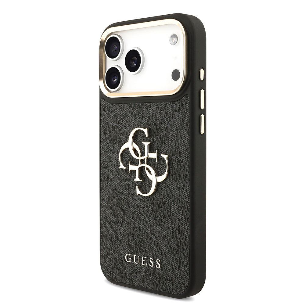 Apple iPhone 17 Pro Max Kılıf Guess 4G Büyük Metal Logolu Kalın Askılı Kapak Siyah