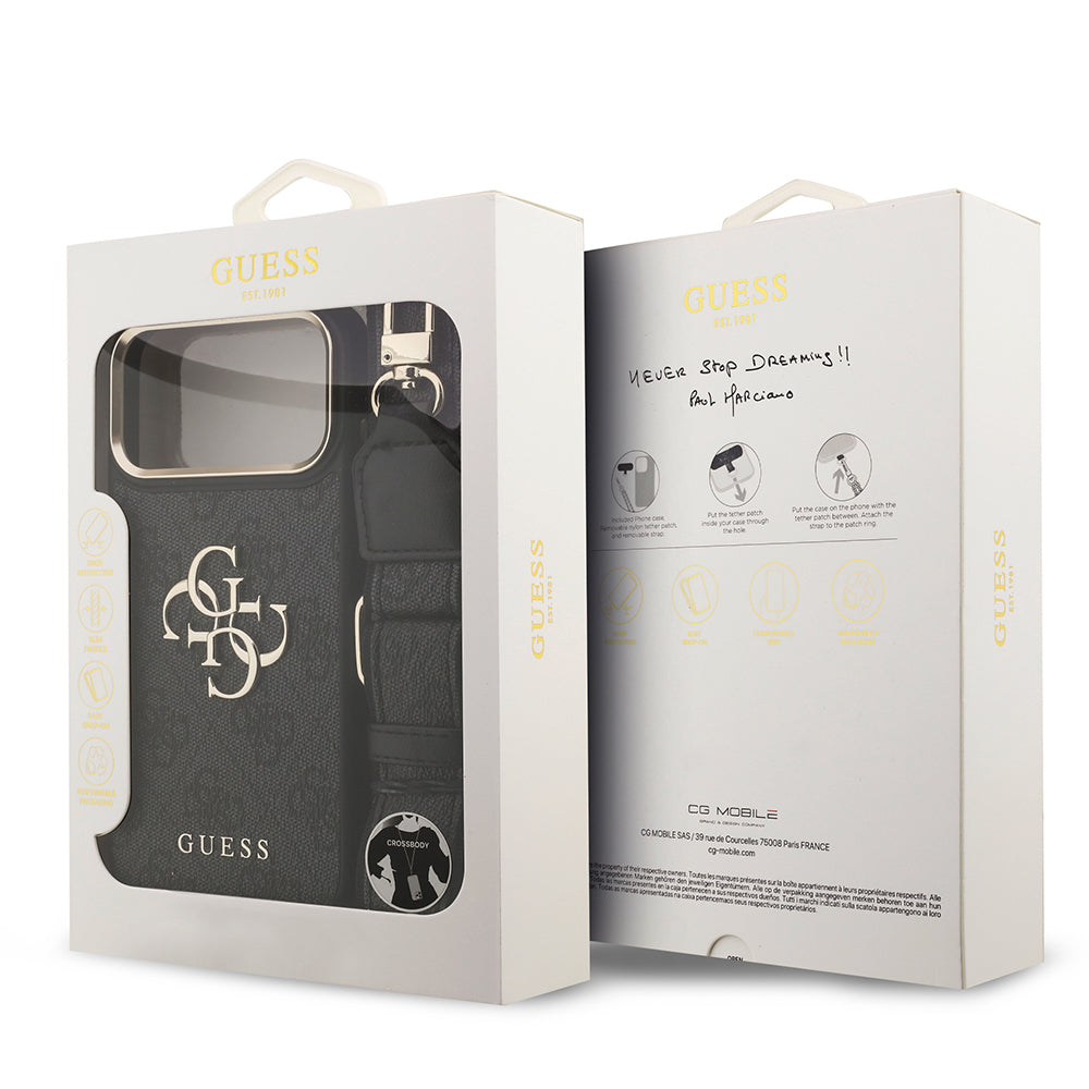 Apple iPhone 17 Pro Max Kılıf Guess 4G Büyük Metal Logolu Kalın Askılı Kapak Siyah