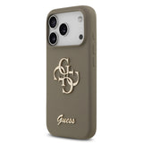 Apple iPhone 17 Pro Max Kılıf Guess 4G Metal Grained Yazı Logolu TPU Kapak Kahverengi