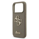 Apple iPhone 17 Pro Max Kılıf Guess 4G Metal Grained Yazı Logolu TPU Kapak Kahverengi