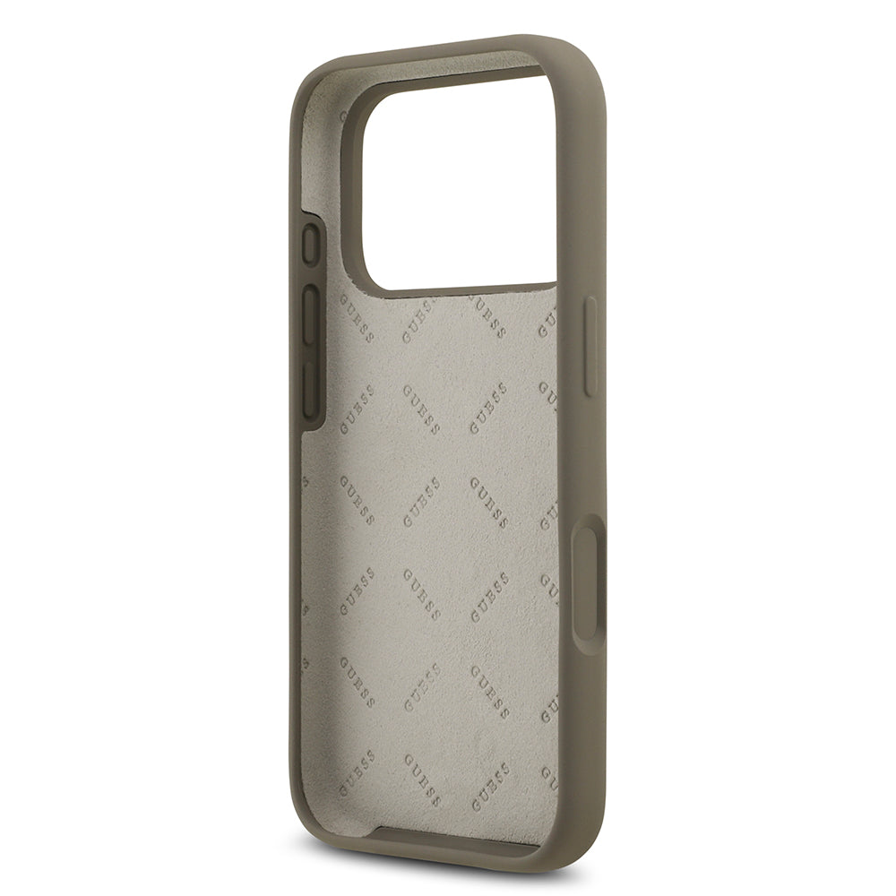 Apple iPhone 17 Pro Max Kılıf Guess 4G Metal Grained Yazı Logolu TPU Kapak Kahverengi