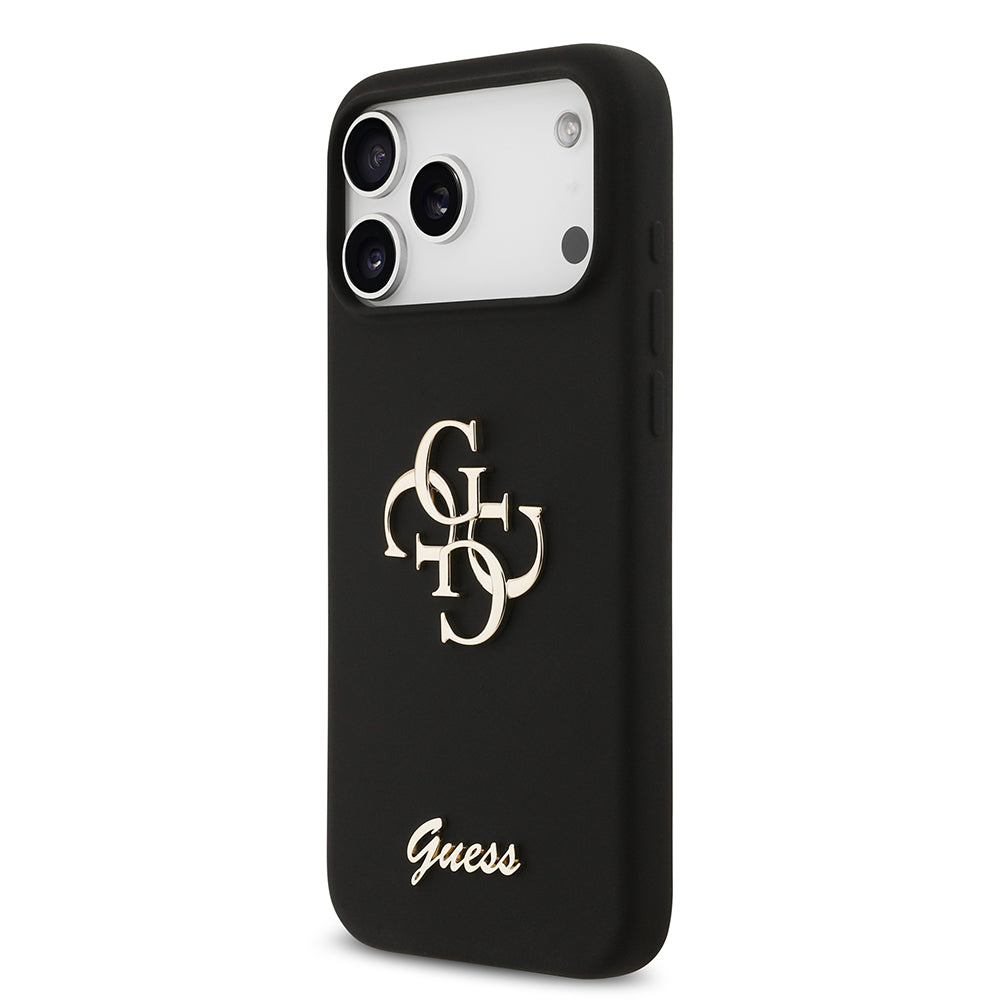 Apple iPhone 17 Pro Max Kılıf Guess 4G Metal Grained Yazı Logolu TPU Kapak Siyah