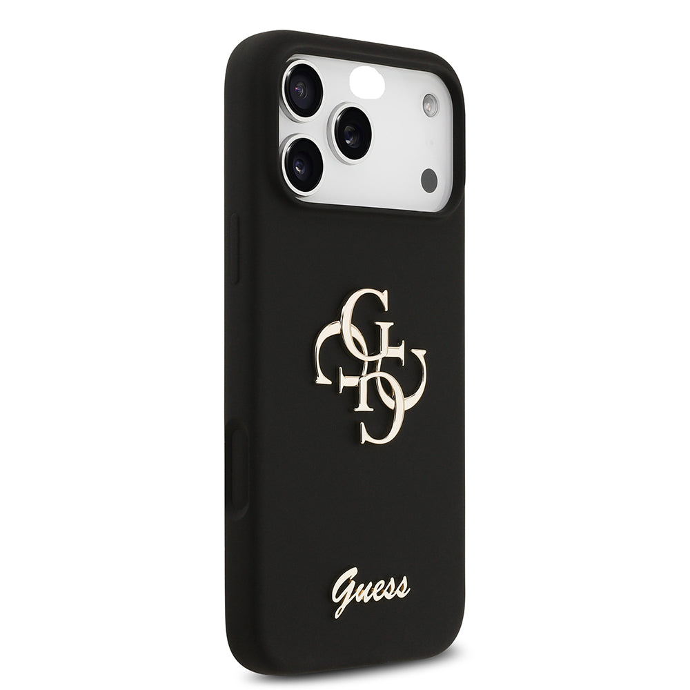 Apple iPhone 17 Pro Max Kılıf Guess 4G Metal Grained Yazı Logolu TPU Kapak Siyah