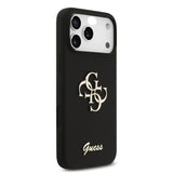 Apple iPhone 17 Pro Max Kılıf Guess 4G Metal Grained Yazı Logolu TPU Kapak Siyah