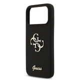 Apple iPhone 17 Pro Max Kılıf Guess 4G Metal Grained Yazı Logolu TPU Kapak Siyah