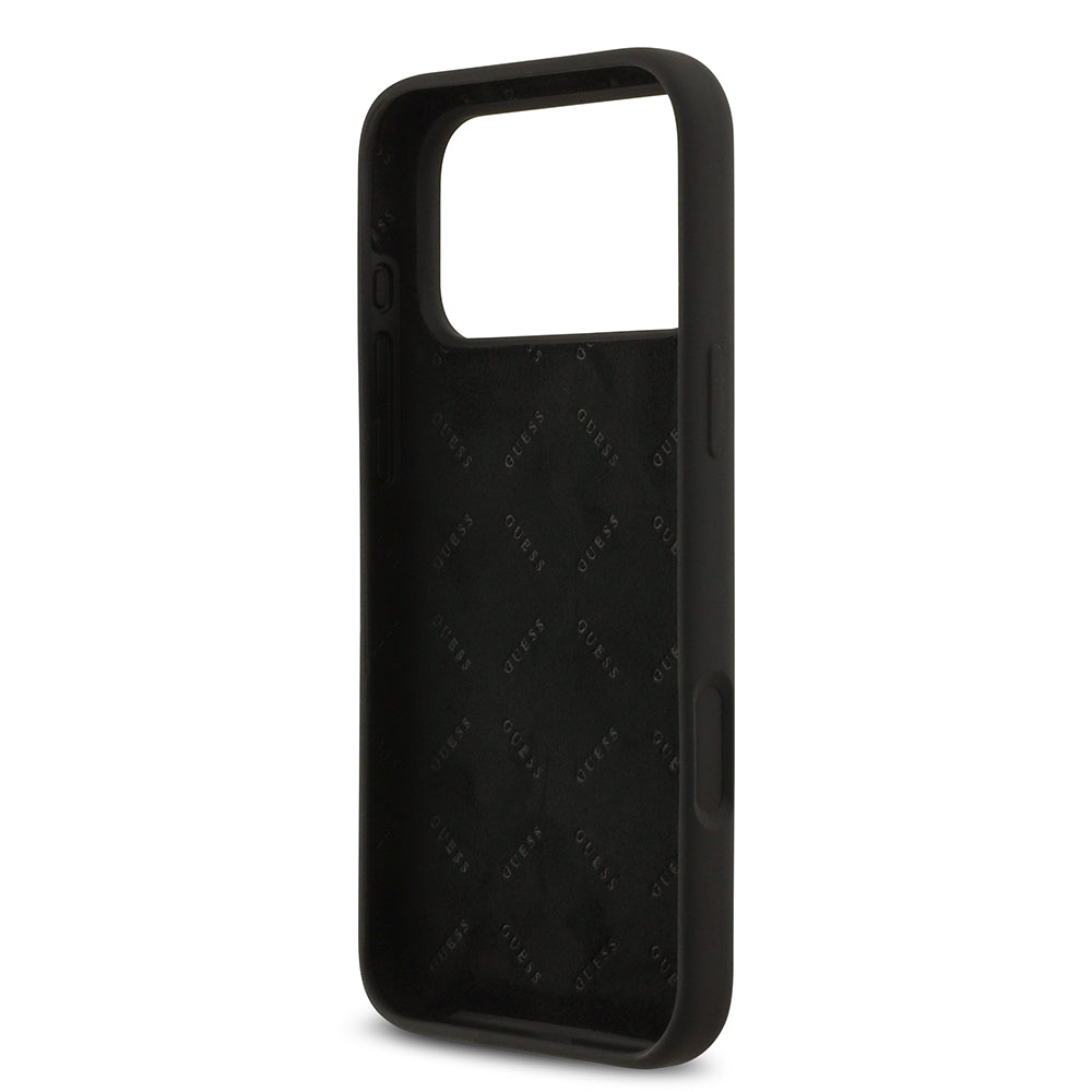 Apple iPhone 17 Pro Max Kılıf Guess 4G Metal Grained Yazı Logolu TPU Kapak Siyah