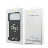 Apple iPhone 17 Pro Max Kılıf Guess 4G Metal Grained Yazı Logolu TPU Kapak Siyah
