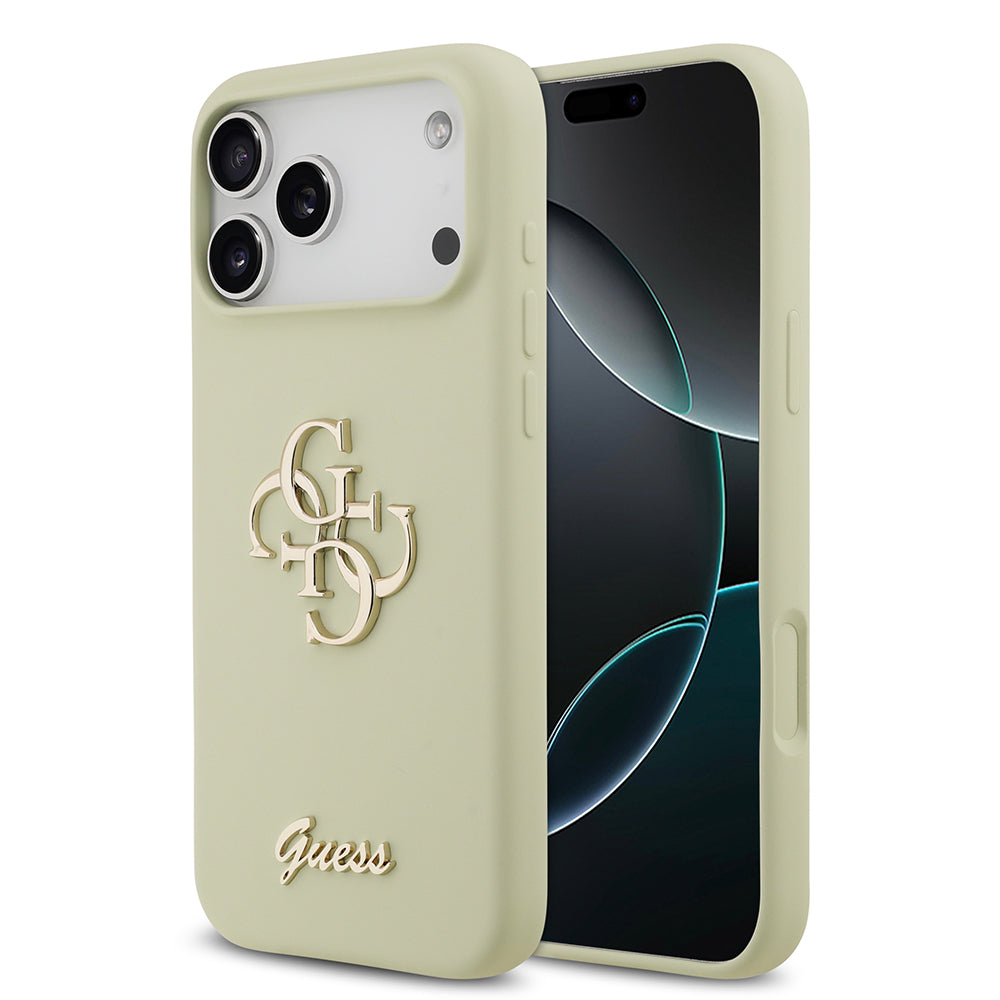Apple iPhone 17 Pro Max Kılıf Guess 4G Metal Grained Yazı Logolu TPU Kapak Yeşil
