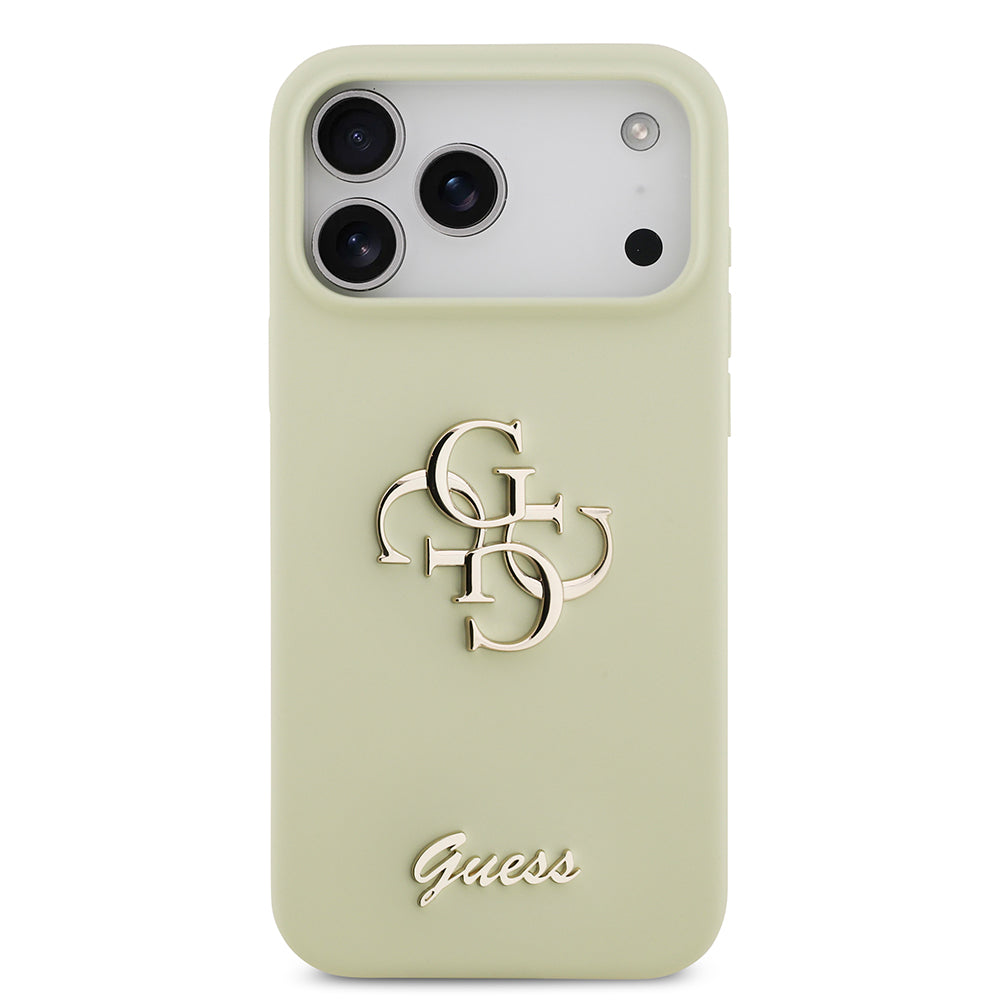 Apple iPhone 17 Pro Max Kılıf Guess 4G Metal Grained Yazı Logolu TPU Kapak Yeşil