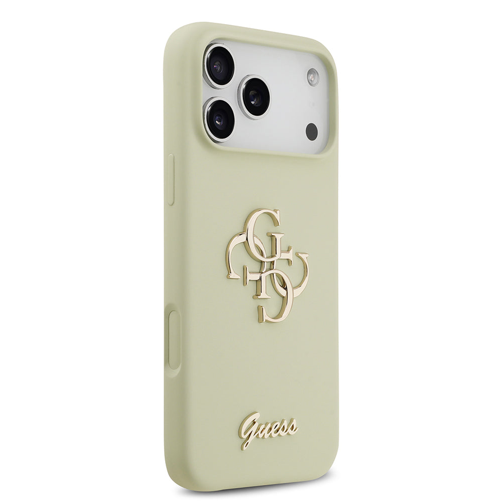 Apple iPhone 17 Pro Max Kılıf Guess 4G Metal Grained Yazı Logolu TPU Kapak Yeşil