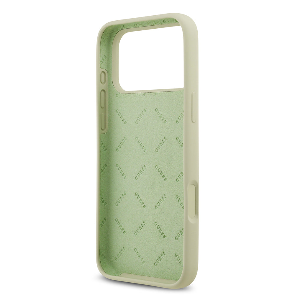 Apple iPhone 17 Pro Max Kılıf Guess 4G Metal Grained Yazı Logolu TPU Kapak Yeşil