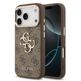 Apple iPhone 17 Pro Max Kılıf Guess Gold Metal Kamera Çerçeveli Büyük 4G ve Yazı Logolu Kapak Kahverengi