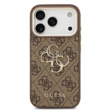 Apple iPhone 17 Pro Max Kılıf Guess Gold Metal Kamera Çerçeveli Büyük 4G ve Yazı Logolu Kapak Kahverengi
