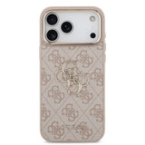 Apple iPhone 17 Pro Max Kılıf Guess Gold Metal Kamera Çerçeveli Büyük 4G ve Yazı Logolu Kapak Pembe