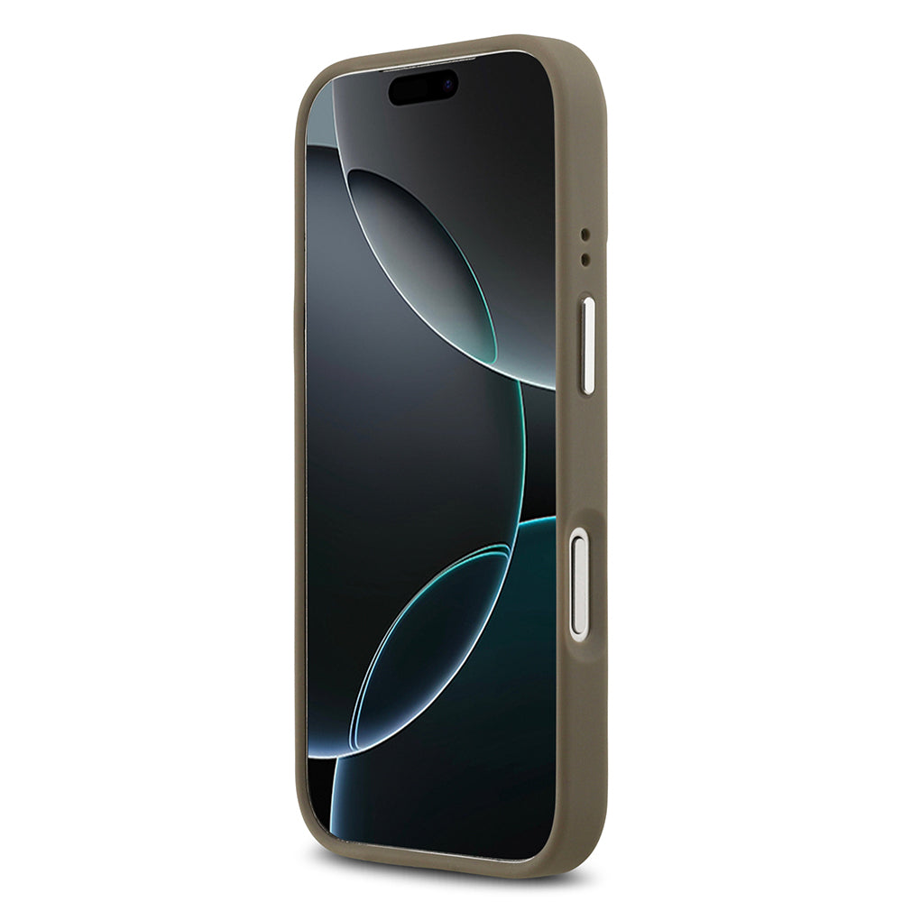 Apple iPhone 17 Pro Kılıf Guess Grained 4G Metal Büyük Logolu PU Kapak Kahverengi