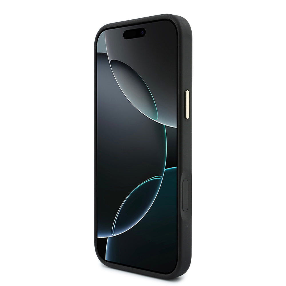 Apple iPhone 17 Pro Max Kılıf Guess Kalın Askılı 4G Metal Logolu Kartlıklı Kapak Siyah