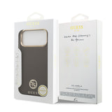 Apple iPhone 17 Pro Max Kılıf Guess M-safe Özellikli Grained Yazı ve Taşlı 4G Logolu Kapak Kahverengi