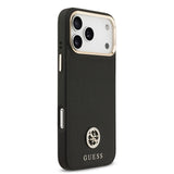 Apple iPhone 17 Pro Max Kılıf Guess M-safe Özellikli Grained Yazı ve Taşlı 4G Logolu Kapak Siyah