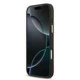 Apple iPhone 17 Pro Max Kılıf Guess M-safe Özellikli Grained Yazı ve Taşlı 4G Logolu Kapak Siyah