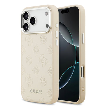 Apple iPhone 17 Pro Max Kılıf Guess M-safe Özellikli Sıcak Baskılı Klasik Logolu PU Peony Kapak Bej