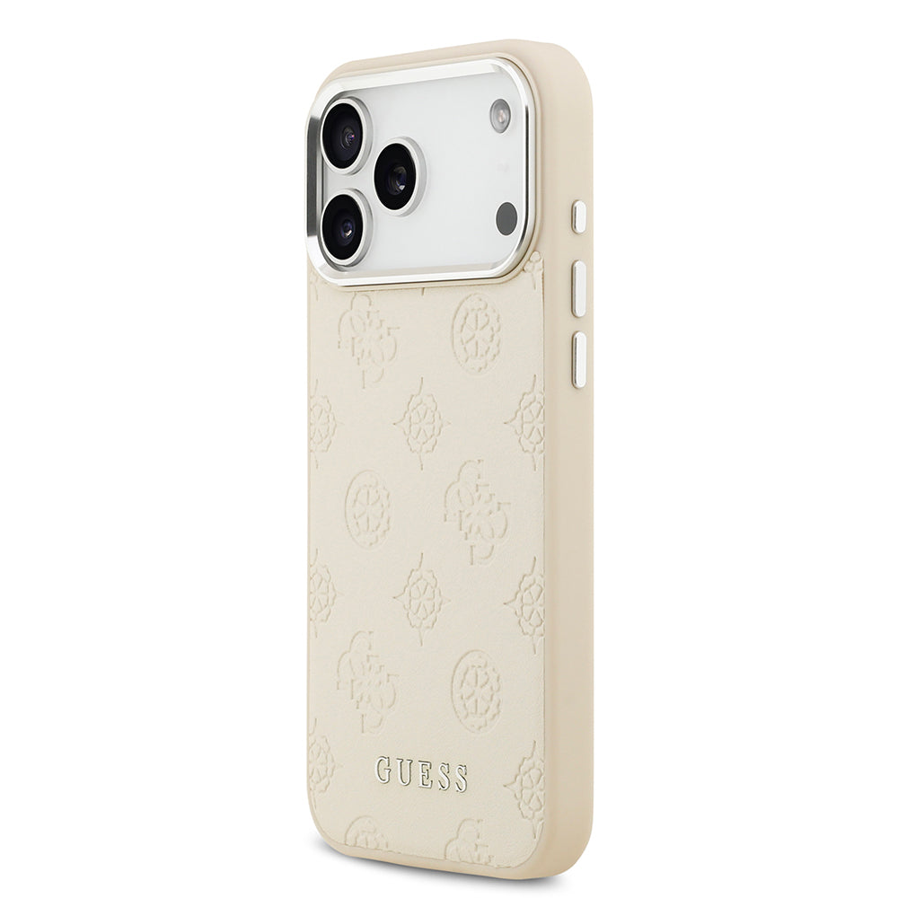 Apple iPhone 17 Pro Max Kılıf Guess M-safe Özellikli Sıcak Baskılı Klasik Logolu PU Peony Kapak Bej