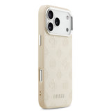 Apple iPhone 17 Pro Max Kılıf Guess M-safe Özellikli Sıcak Baskılı Klasik Logolu PU Peony Kapak Bej