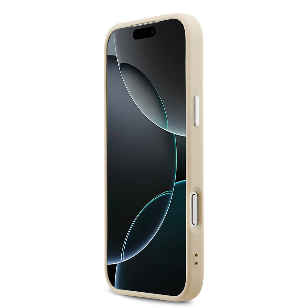 Apple iPhone 17 Pro Max Kılıf Guess M-safe Özellikli Sıcak Baskılı Klasik Logolu PU Peony Kapak Bej