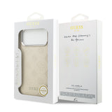 Apple iPhone 17 Pro Max Kılıf Guess M-safe Özellikli Sıcak Baskılı Klasik Logolu PU Peony Kapak Bej